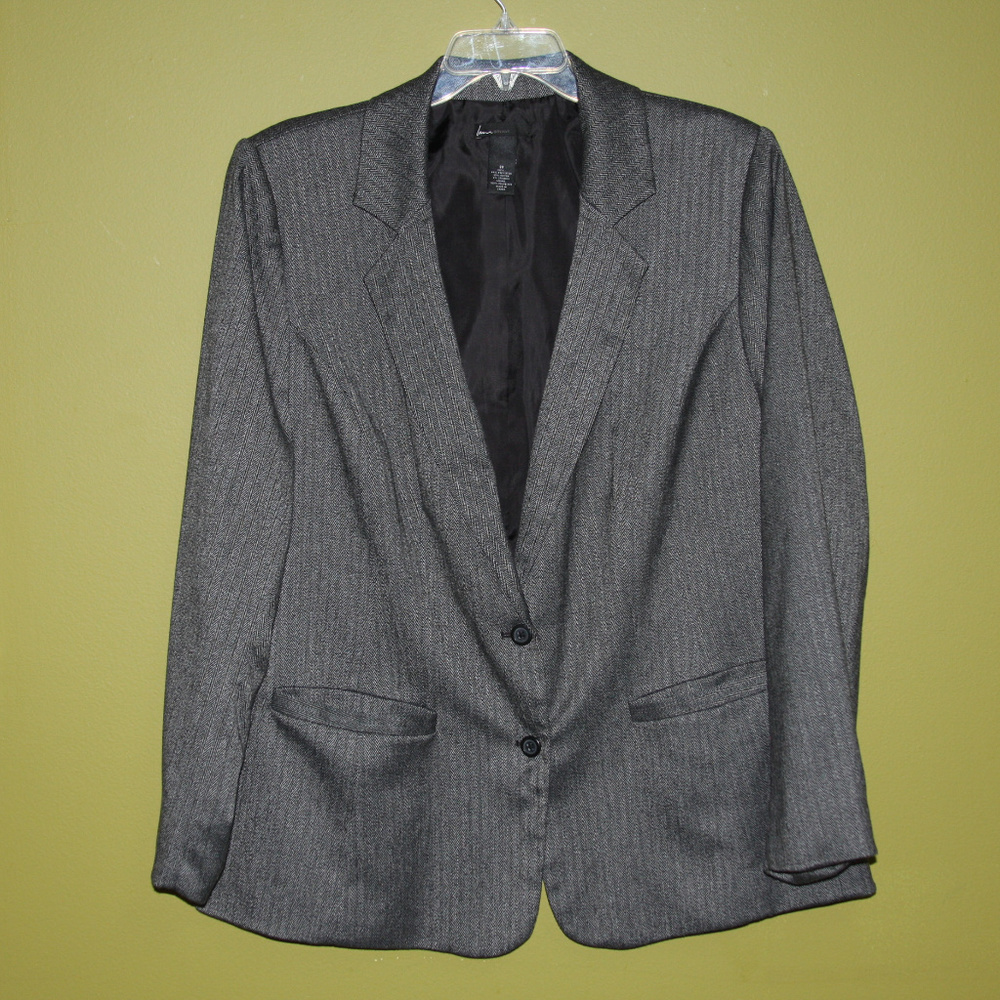 Lane Bryant 26 Black Grey Herringbone Blazer